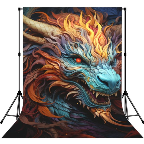 Fire Dragon Cool Art Photography Backdrop 5x7Ft Background for Photo Studio Video Recording Birthday Party Wedding Home Decor