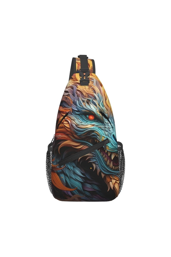Fire Dragon Cool Art Sling Backpack Shoulder Chest Crossbody Bag Causal Travel Hiking Daypack