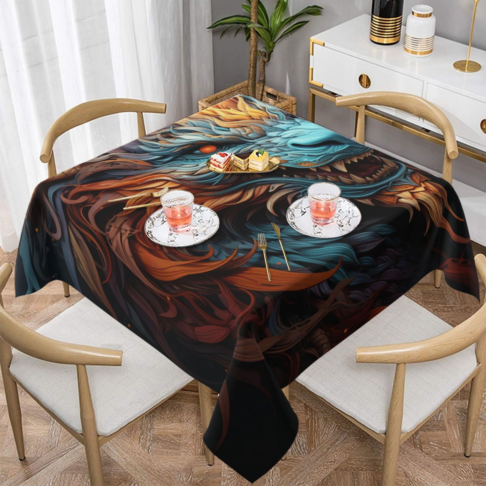 Fire Dragon Cool Art Square Tablecloth 60x60 Waterproof Table Cover for ...