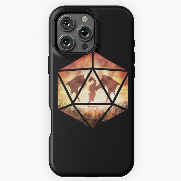 Fire Dragon D20 Dice Gamer RPG Phone Case for iPhone 16 15 14 13 12 11 Pro Max