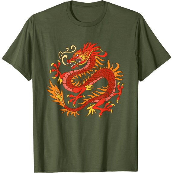 Fire Dragon Fantasy Animal Gift Unisex T-Shirt for Men Women Kids Toddler,Military Green Color,Size 4XL