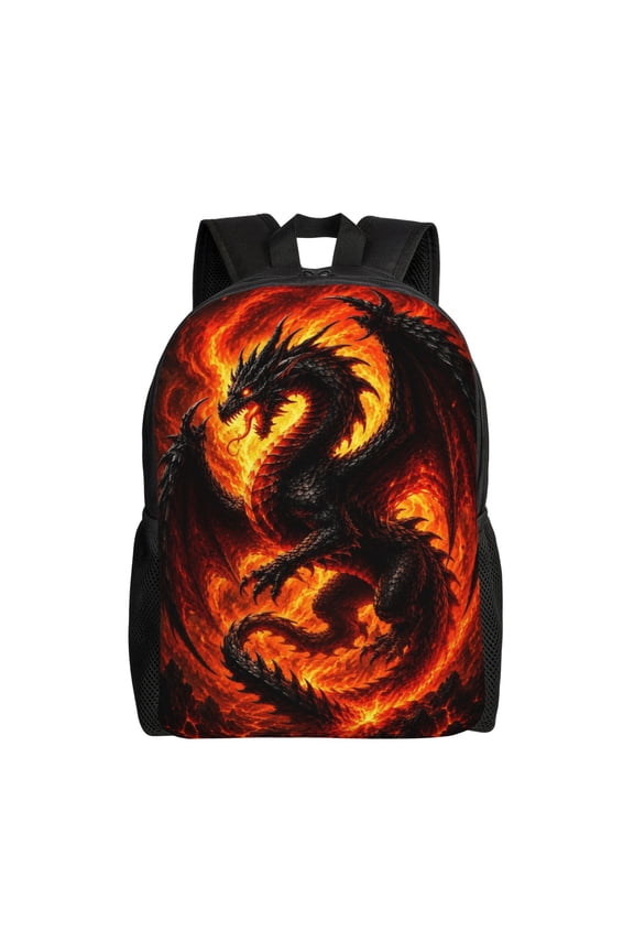 Fire Dragon Fantasy Backpack Full Front Print Travel Laptop Bag for Men and Women