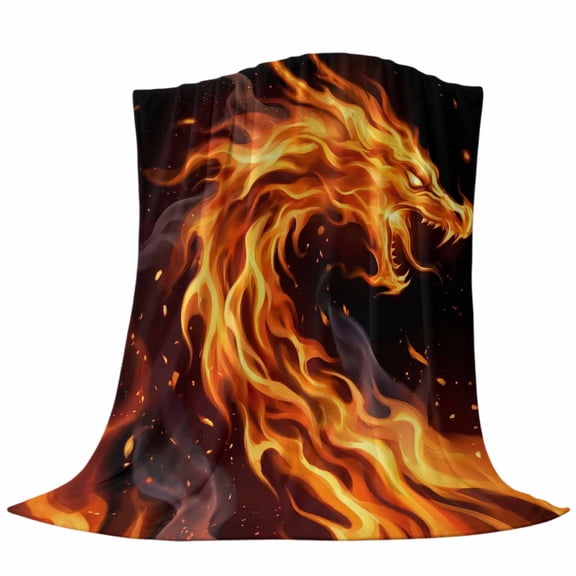 Fire Dragon Fleece Throw Blanket Modern Mythical Mysterious Gold Red Symbolic Black Ultra Soft Fuzzy Cozy Flannel Throw Blanket for Couch Sofa Bed Car Travel, Ideal Gifts 50x80 Inches