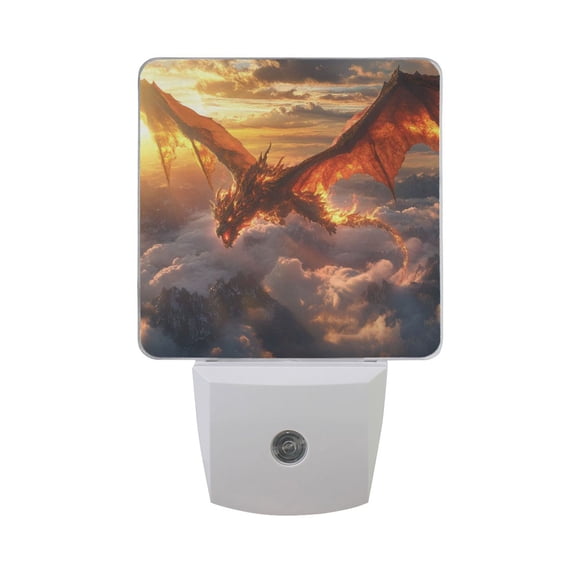 Fire Dragon Flying LED Night Light with Smart Sensor Plug Into Wall Dusk to Dawn 2 packs