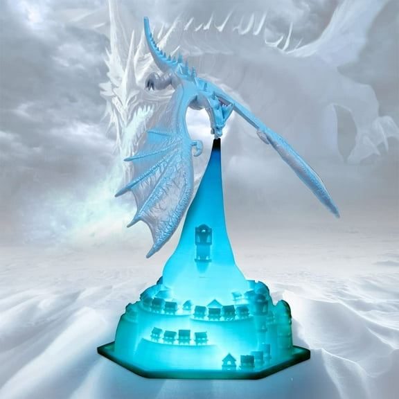Fire Dragon Lamps, 3D Printed Volcano Dragon Lamps Night Light Moon Light with USB Rechargeable, Desktop Lamp for Bedroom Office Children Gifts (New Ice Dragon)