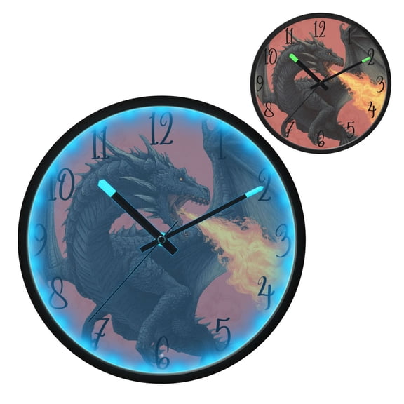 Fire Dragon Luminous Wall Clock with Sound-Activated LED 12-Inch Silent Acrylic Timepiece for Bedroom Livingroom or Office