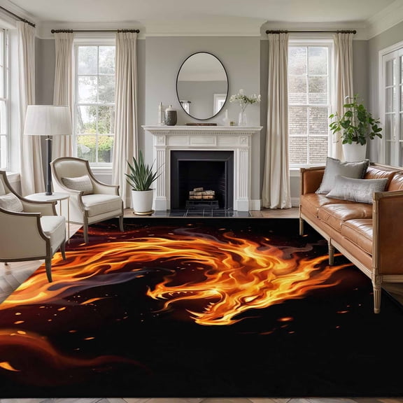Fire Dragon Modern Mythical Mysterious Gold Red Symbolic Black , Soft Non Slip Rugs Stain Repellent Indoor Felt Carpet for Living Dining Room Bedroom Home Office