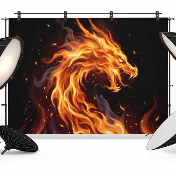 Fire Dragon Photography Backdrop 7x5FT, Modern Mythical Mysterious Gold Red Symbolic Black Photo Backdrops, Background for Photography Studio Photo Studio Background, Back Drop for Photoshoot