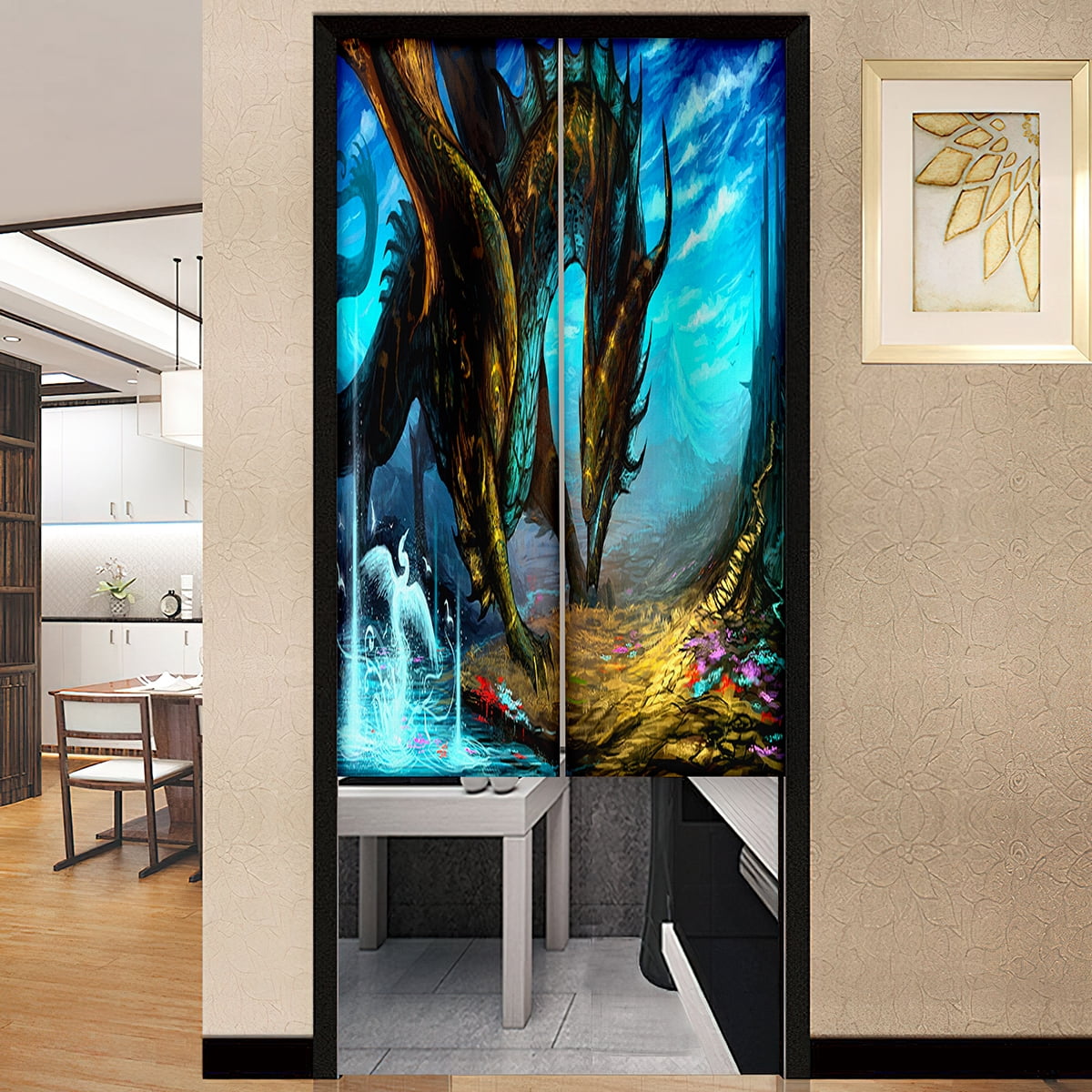 Fire Dragon Print Door Curtain Traditional Chinese Panel Japanese Style ...