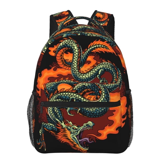 Fire Dragon Red Flaming Backpack Casual College Bag Zipper Laptop Daypack Hiking Rucksack Travel