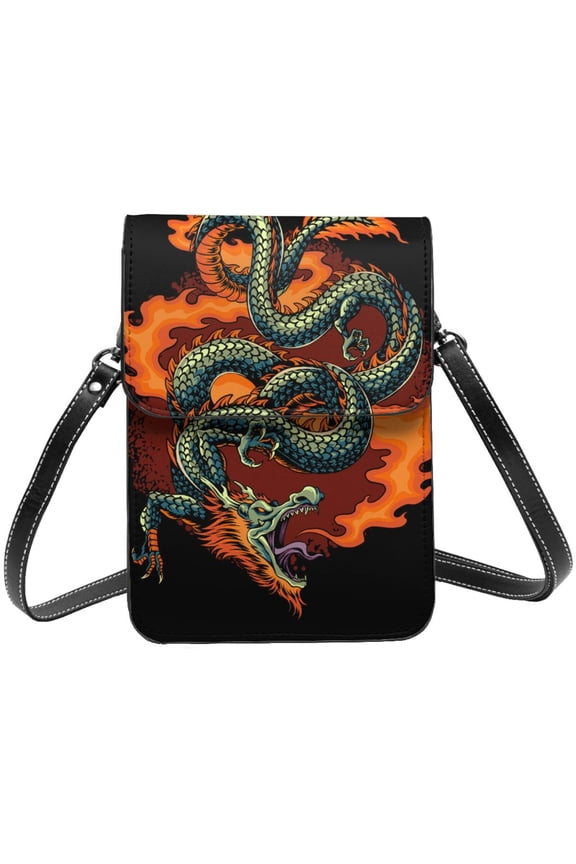 Fire Dragon Red Flaming Cell Phone Purse Small Crossbody Bag with Strap Credit Card Slots Leather Shoulder Wallet for Women