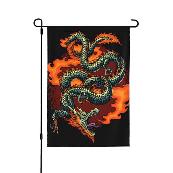 Fire Dragon Red Flaming Double Sided Garden Flag 28x40 Outdoor Decorative Yard Banner for Patio Lawn Garden