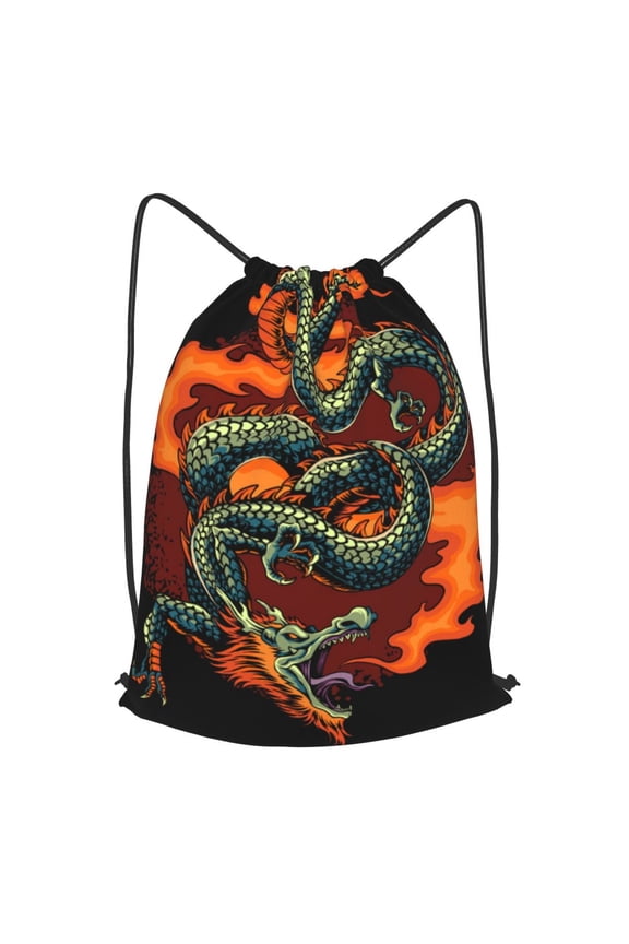 Fire Dragon Red Flaming Drawstring Backpack Gym String Bag Sports Sackpack Cinch Sack, Small