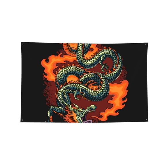 Fire Dragon Red Flaming Four Hole Decorated Banner Flag for Garden Yard Home Decoration Indoor Outdoor 3x5 Ft