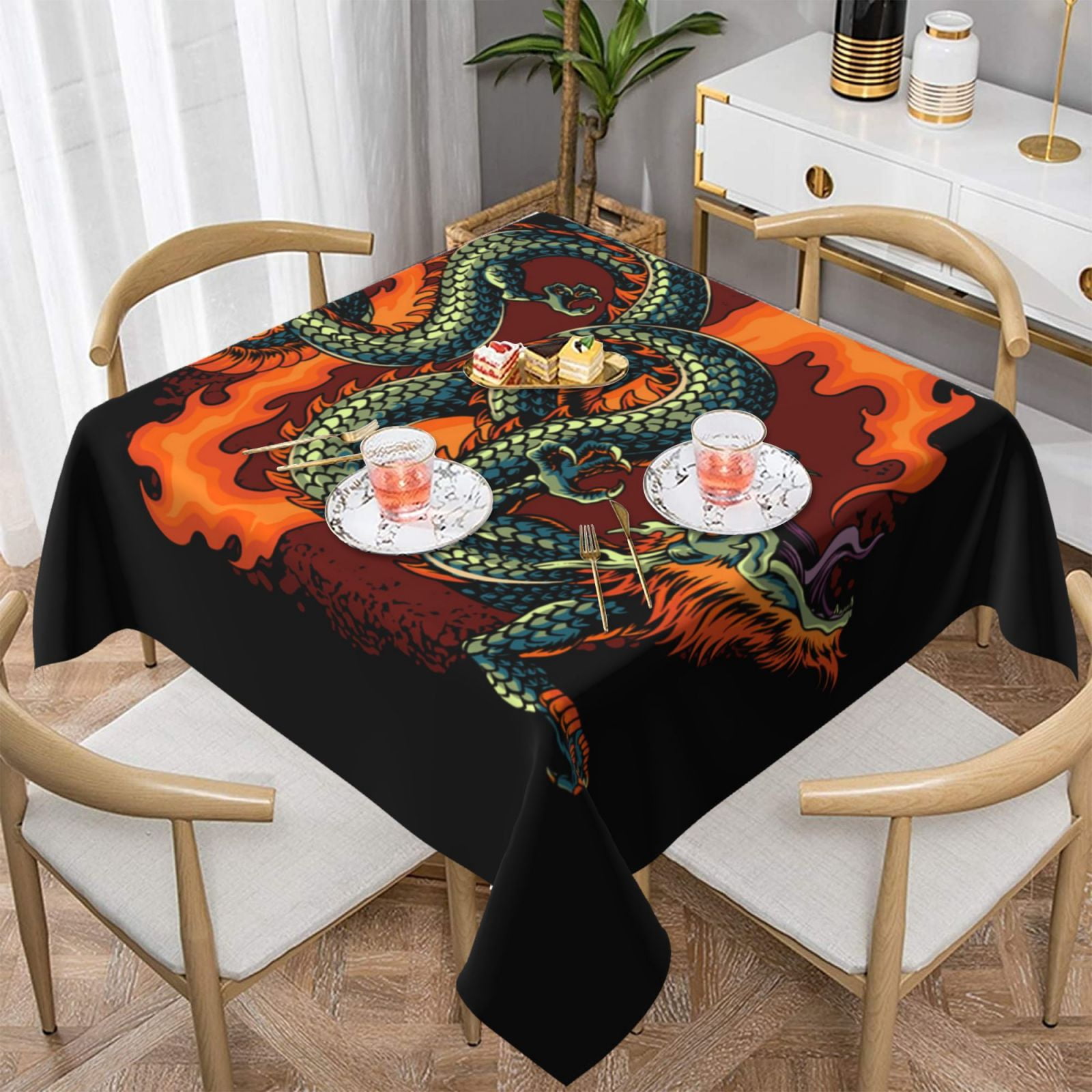 Fire Dragon Red Flaming Square Tablecloth 54x54 Waterproof Table Cover ...