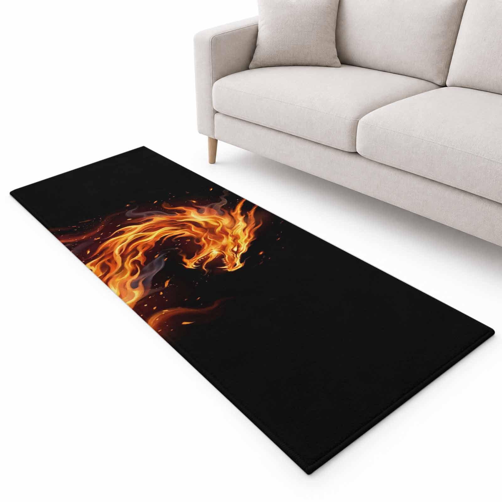Fire Dragon Runner Rug 2.6'x10', Modern Mythical Mysterious Gold Red ...