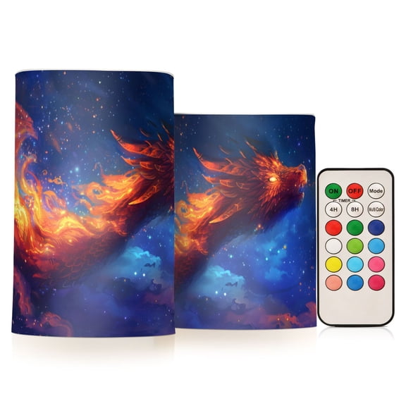Fire Dragon Spit Out Flames Flickering Flameless Candles LED Tealight Battery Operated with Remote Set of 2 Holiday Decor Ornaments