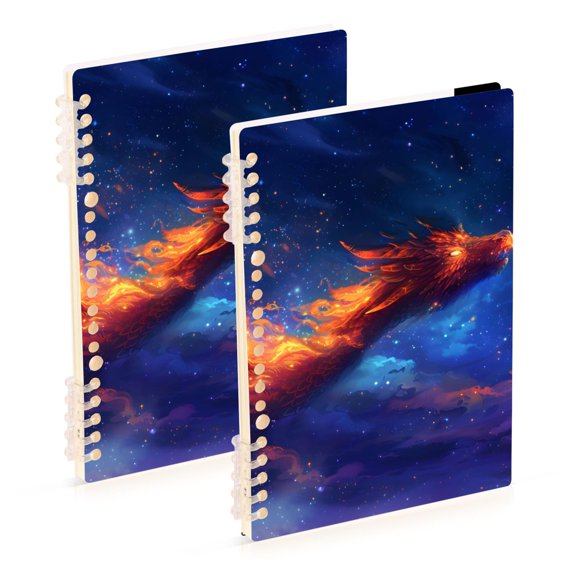 Fire Dragon Spit Out Flames Notebook Detachable Coil Notebook Diary Plan Book A5 Size 60 Pages 2 Pack