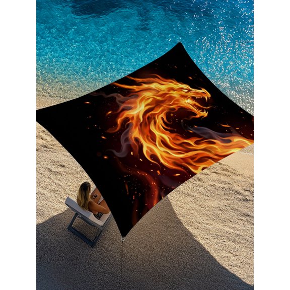 Fire Dragon Sun Shade Sail 14' x 18', Modern Mythical Mysterious Gold Red Symbolic Black Rectangle Outdoor Sunshade Canopy, Waterproof UV Block Patio Covers for Garden Yard Beach