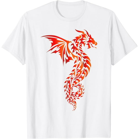 Fire Dragon Vintage Symbol Unisex T-Shirt for Men Women Kids Toddler,White Color,Size YL
