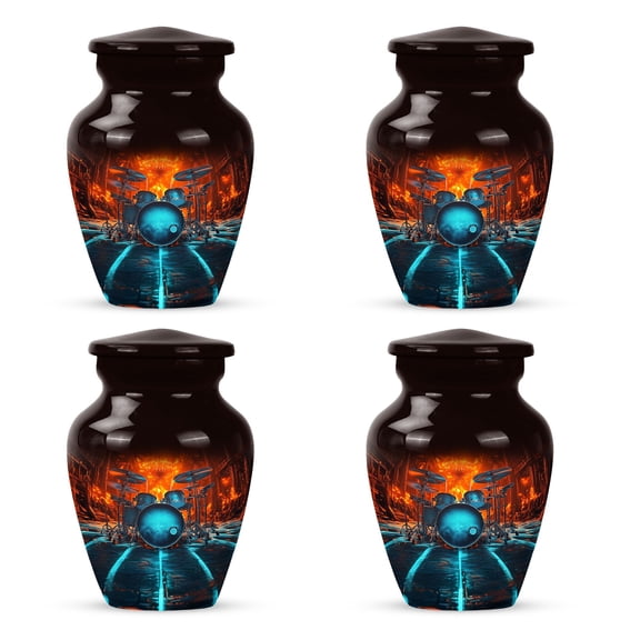 Fire Drum set mini decorative urns for human ashes - small funeral urn for human ashes 3 inch 4 pcs