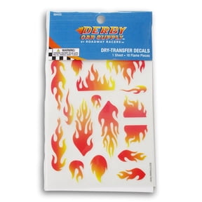 Fire Dry Transfer Car Decals - Blazing Flames for Derby Racer 1 Sheet - 16 Flame Pieces