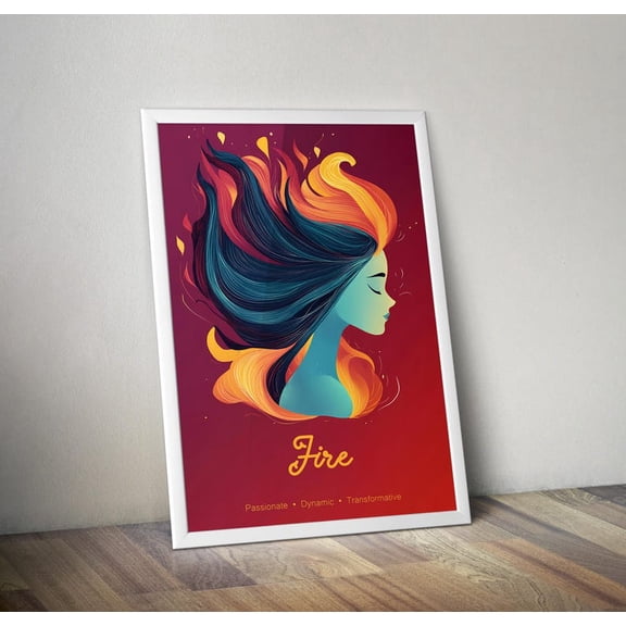 Fire Element Poster Abstract Woman Flame Art Spiritual Wall Decor Energy Element Art Print 8x12 Inches UNFRAMED