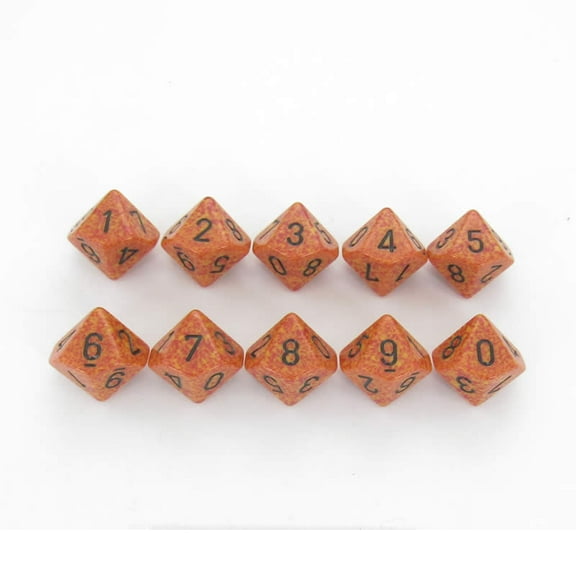 Fire Elemental Dice with Black Numbers D10 16mm (5/8in) Pack of 10 Koplow Games
