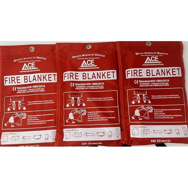 Fire Emergency Fire Blanket - 3-Pack - Fire Suppression Blanket for Kitchen, 40” x 40” Fire Blanket for Home, Fiberglass Fire Blanket