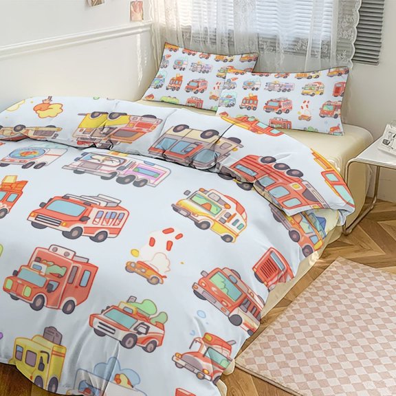 Fire Engine Car Truck Bedding Sets Twin Duvet Cover 3 Piece Cute Bed Set for Boys Girls Kid