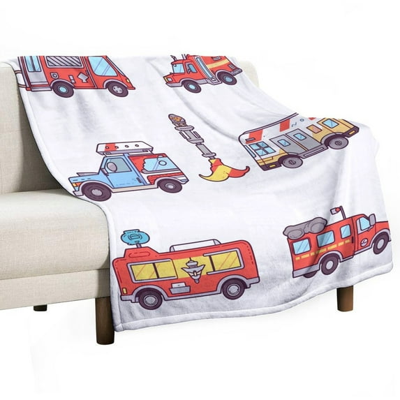 Fire Engine Car Truck Flannel Throw Blanket for Gifts for Women Men Girls Boys All Seasons