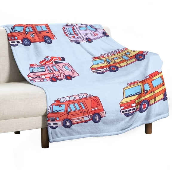 Fire Engine Car Truck Flannel Throw Blanket for Gifts for Women Men Girls Boys All Seasons