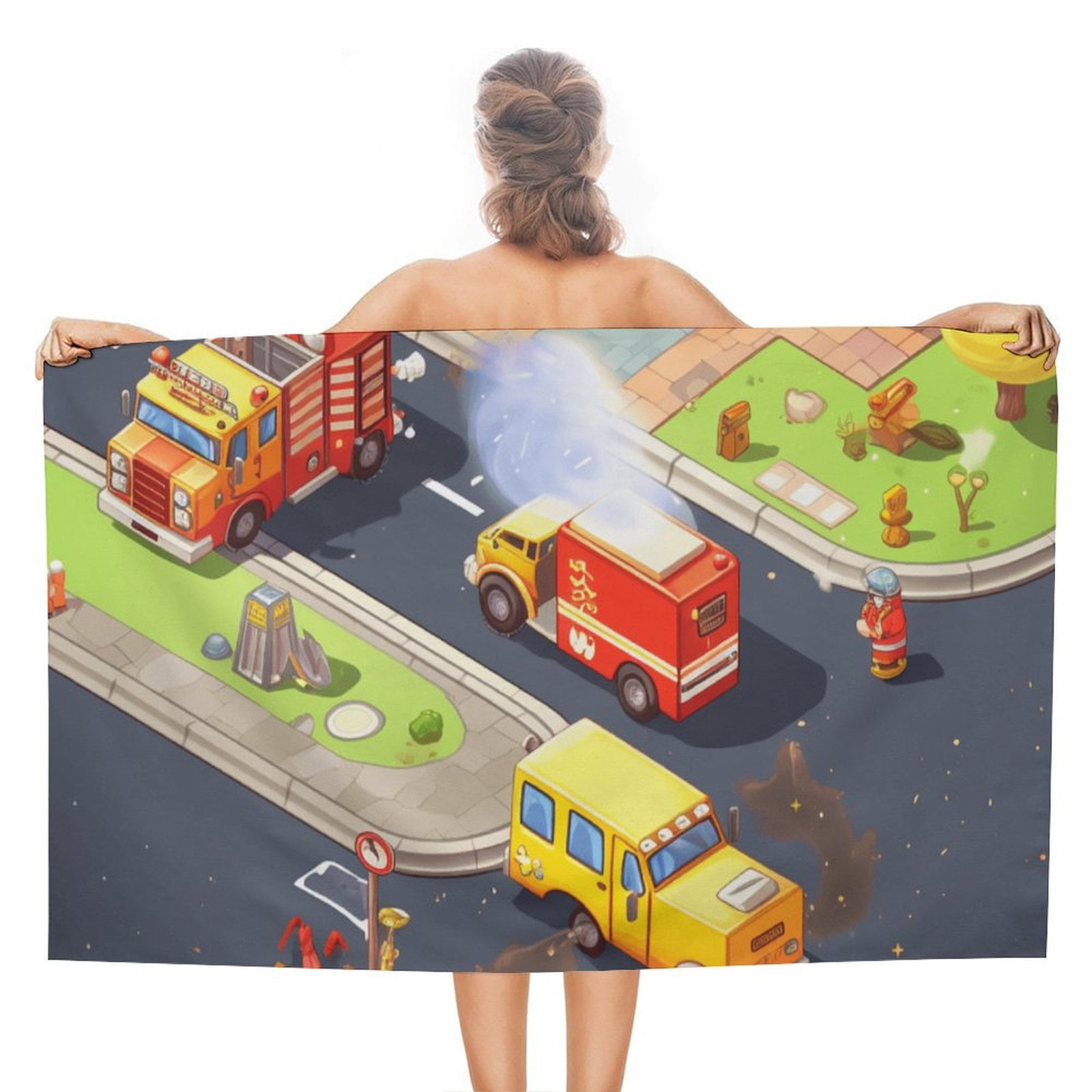 Fire Engine Car Truck Microfiber Beach Towel Lightweight 63''x32'' Oversized Extra Large Towels Quick Dry for Travel Pool Yoga Gym Sports Accessories Vacation Essential