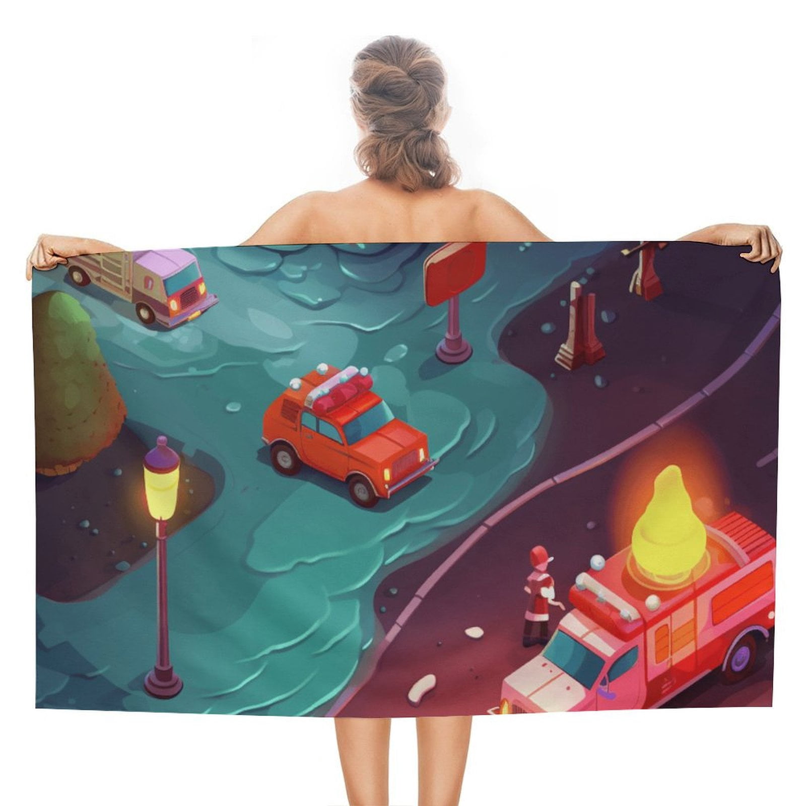 Fire Engine Car Truck Microfiber Beach Towel Lightweight 63''x32'' Oversized Extra Large Towels Quick Dry for Travel Pool Yoga Gym Sports Accessories Vacation Essential