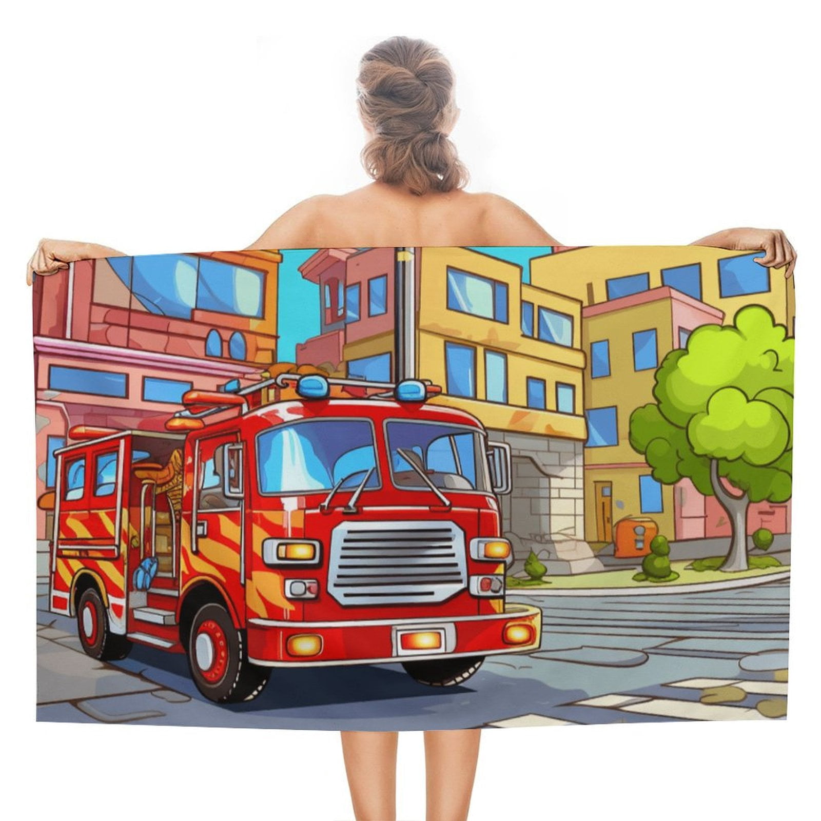 Fire Engine Car Truck Microfiber Beach Towel Lightweight 63''x32'' Oversized Extra Large Towels Quick Dry for Travel Pool Yoga Gym Sports Accessories Vacation Essential