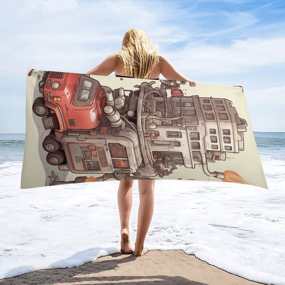 Fire Engine Car Truck Oversized -Washed Lightweight Quick Dry Beach Towels - 32"x63"
