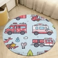 Fire Engine Car Truck Round Rugs -Washable Non-Slip Small Round Area ...