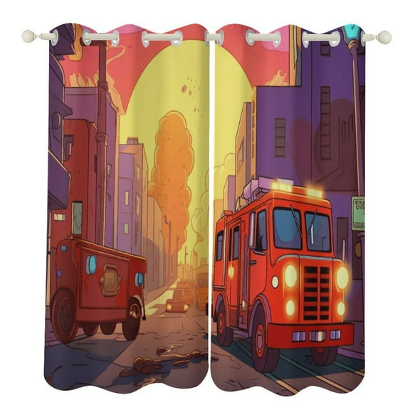 Fire Engine Car Truck Window Curtain Panels Grommet Blackout Curtains Blackout Curtains for Living Room