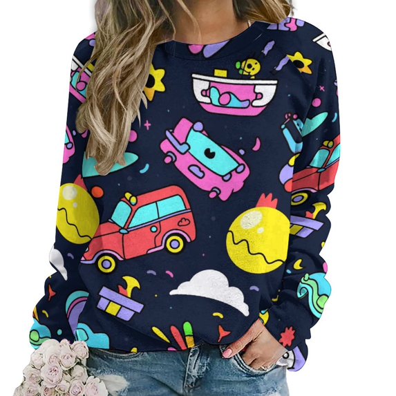 Fire Engine Car Truck Womens Casual Crewneck Sweatshirt Long Sleeve Tops Cute Pullover Loose Fit