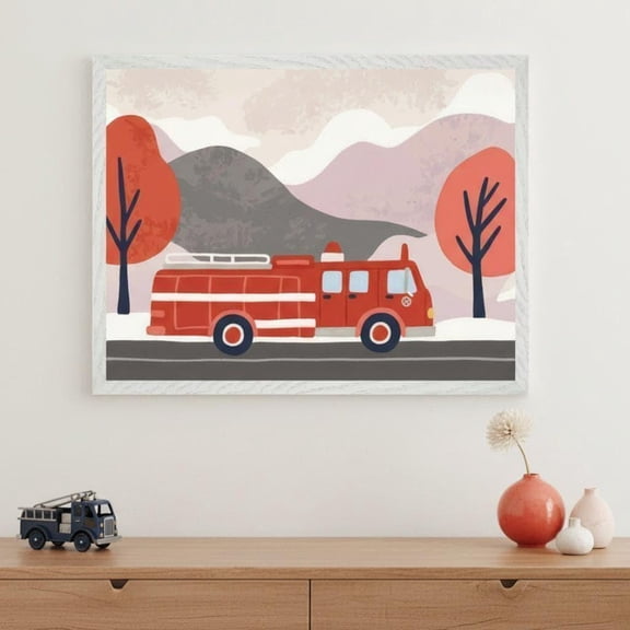 Fire Engine Nursery Wall Decor Art Red Fire Truck Print Modern Playroom Unframed Paper Print