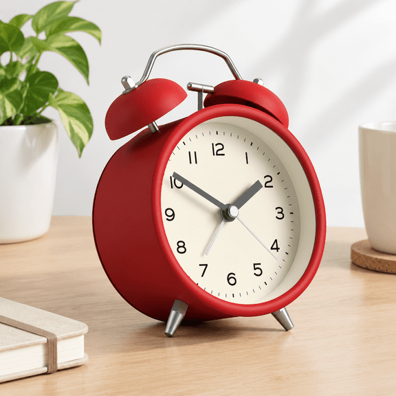 Fire Engine Red Classic Retro Analog Bell Alarm Clock with Polished Chrome Accents