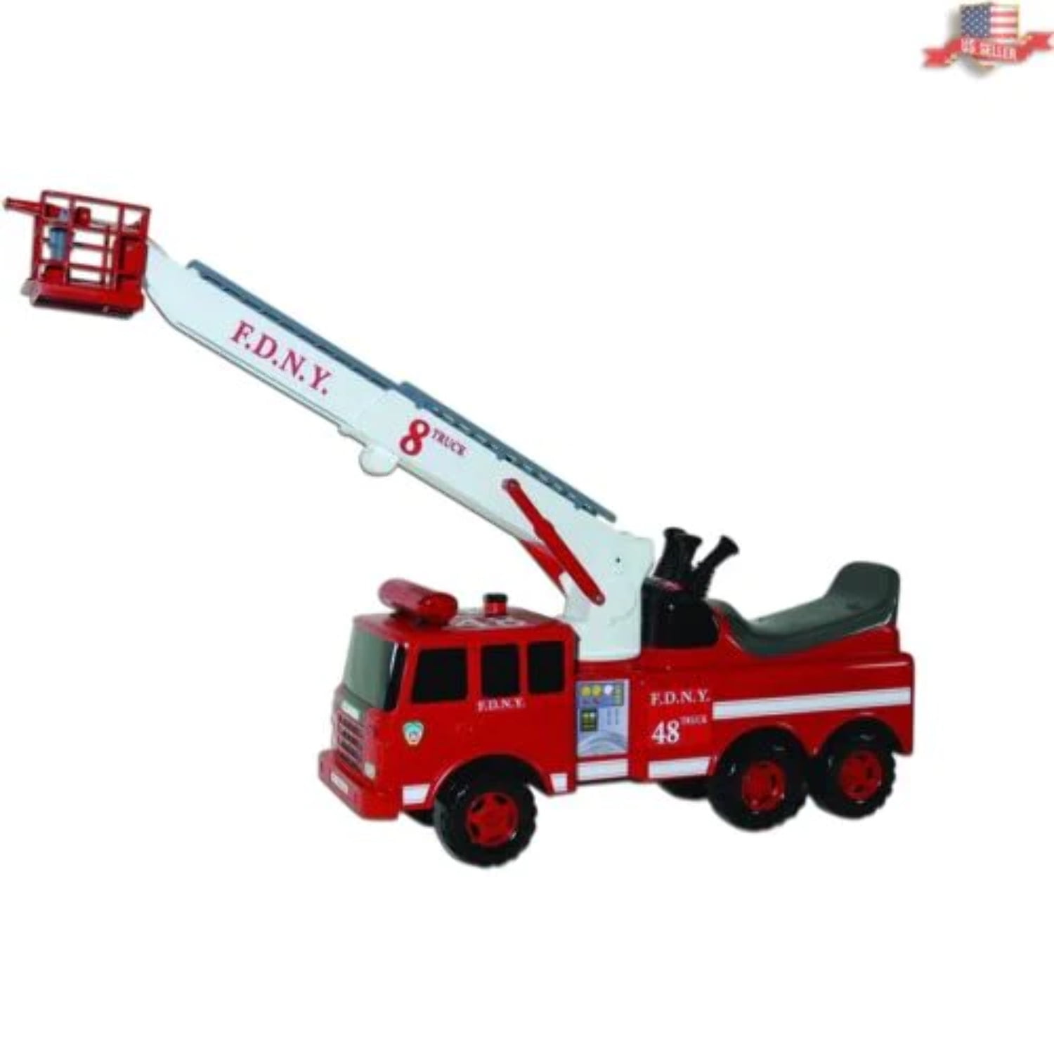 Fire Engine RideOn with Crane, Water Squirt, Lights, and Siren Ready