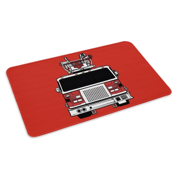 Fire Engine Truck Doormat Cartoon Fireman Firefighters Fire Ladder Red Non Slip Low Profile Rubber Door Mat Washable Absorbent Indoor Front Door Mat Entryway Rug Entrance Carpet 16x24 Inch