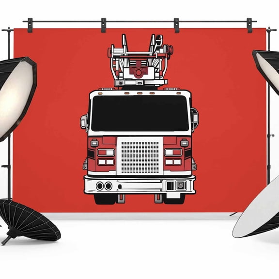 Fire Engine Truck Photography Backdrop 7x5FT, Cartoon Fireman Firefighters Fire Ladder Red Photo Backdrops, Background for Photography Studio Photo Studio Background, Back Drop for Photoshoot