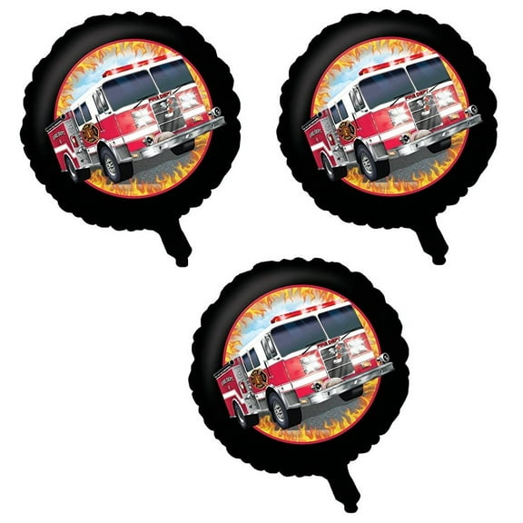 Fire Engine Truck Set of 3 18" Flame Ring of Fire Watch Mylar Balloons