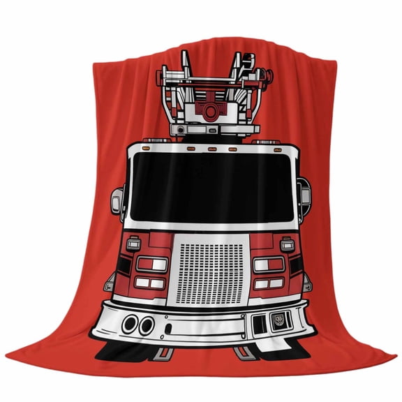 Fire Engine Truck Throw Flannel Blanket Cartoon Fireman Firefighters Fire Ladder Red Super Soft Cozy Bed Blanket, Lightweight Plush Fuzzy Bed Throw for Bedroom Sofa Couch Living Room 30x40In,