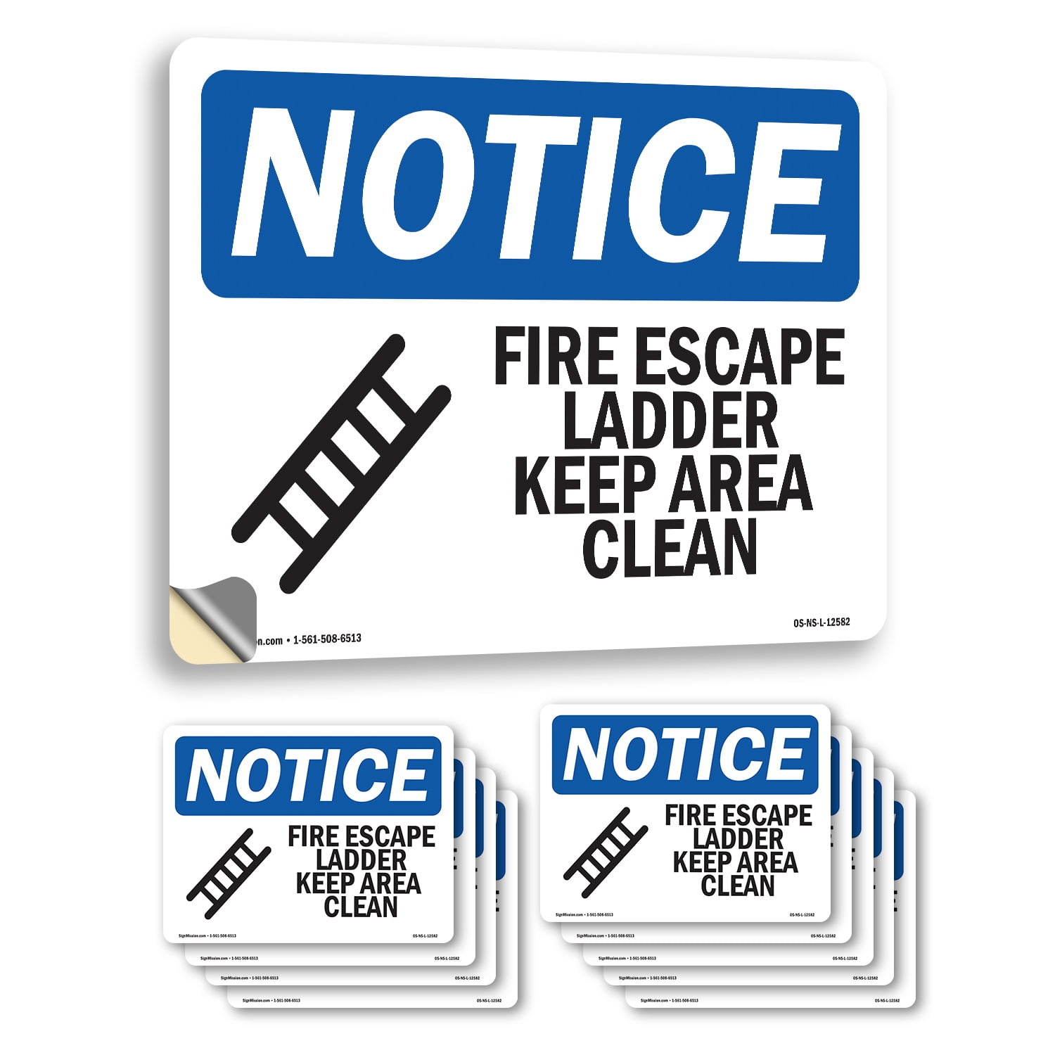 Firefighting Ladder Label Fire Escape Ladder Keep Area Clear With Symbol OSHA Notice Vinyl Decal ...