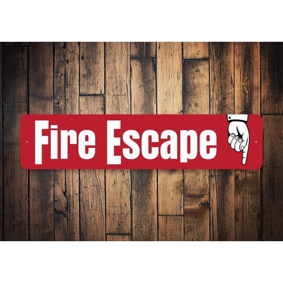 Fire Escape Route Sign Fire Exit Sign Fire Exit Wall Sign Vintage Fire Exit Sign Home Escape Route Fire Caution Sign Fire Escape Gift - Size: 16 x 4 Inches