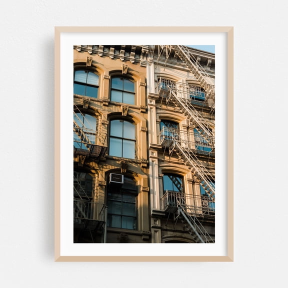 Fire Escapes, Soho 04 - Manhattan New York Photography Architecture City Vintage Street Photography Retro Oak Framed Wall Art Print 5 x 7 inches