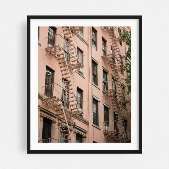 Fire Escapes, West Village 02 - Manhattan New York Photography Architecture City Street Photography Vintage Black Framed Wall Art Print 11 x 14 inches